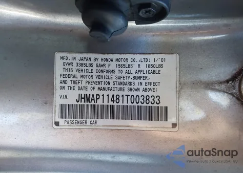 2001 Honda S2000 из США, поврежденный, VIN JHMAP11481T003833